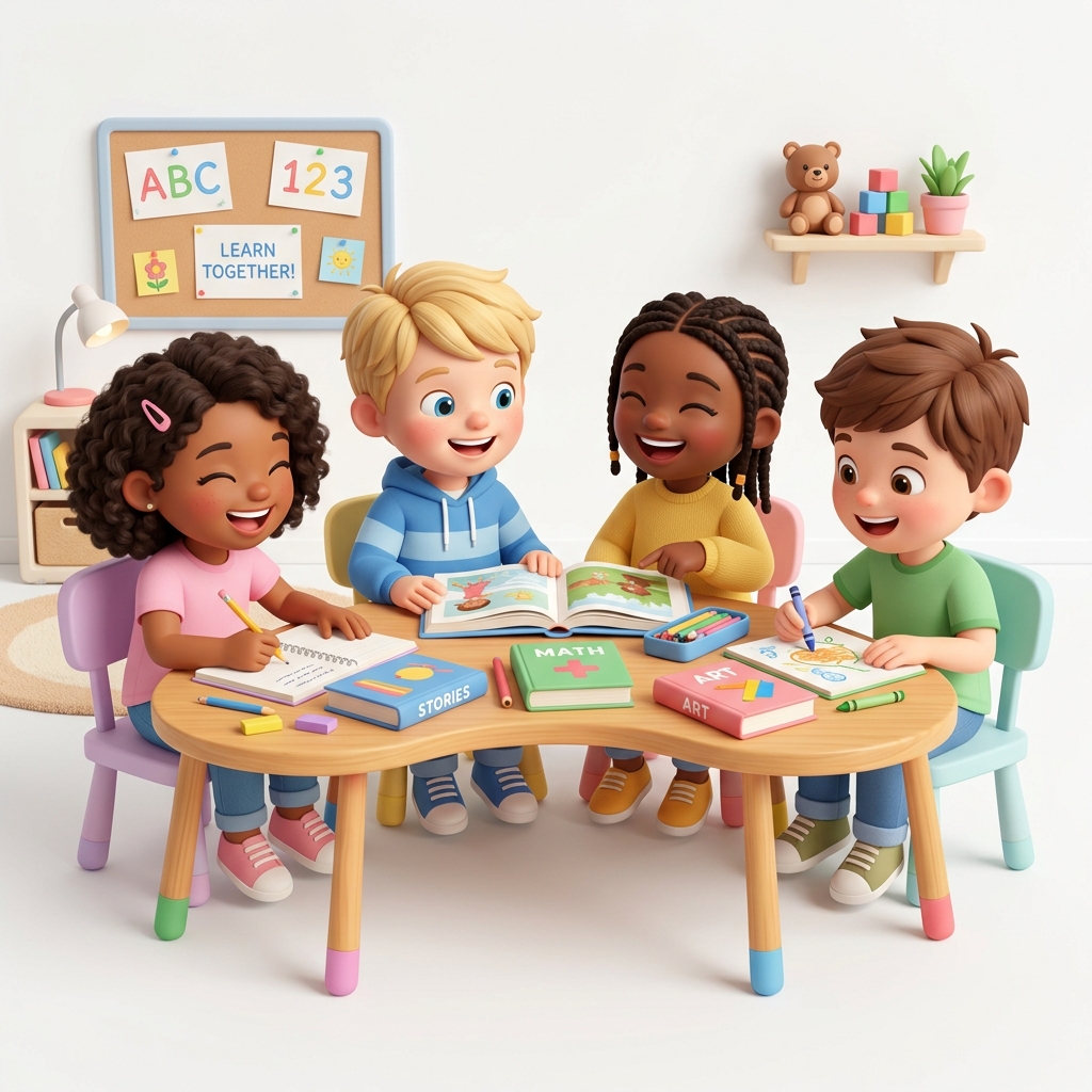 Happy Kids Studying